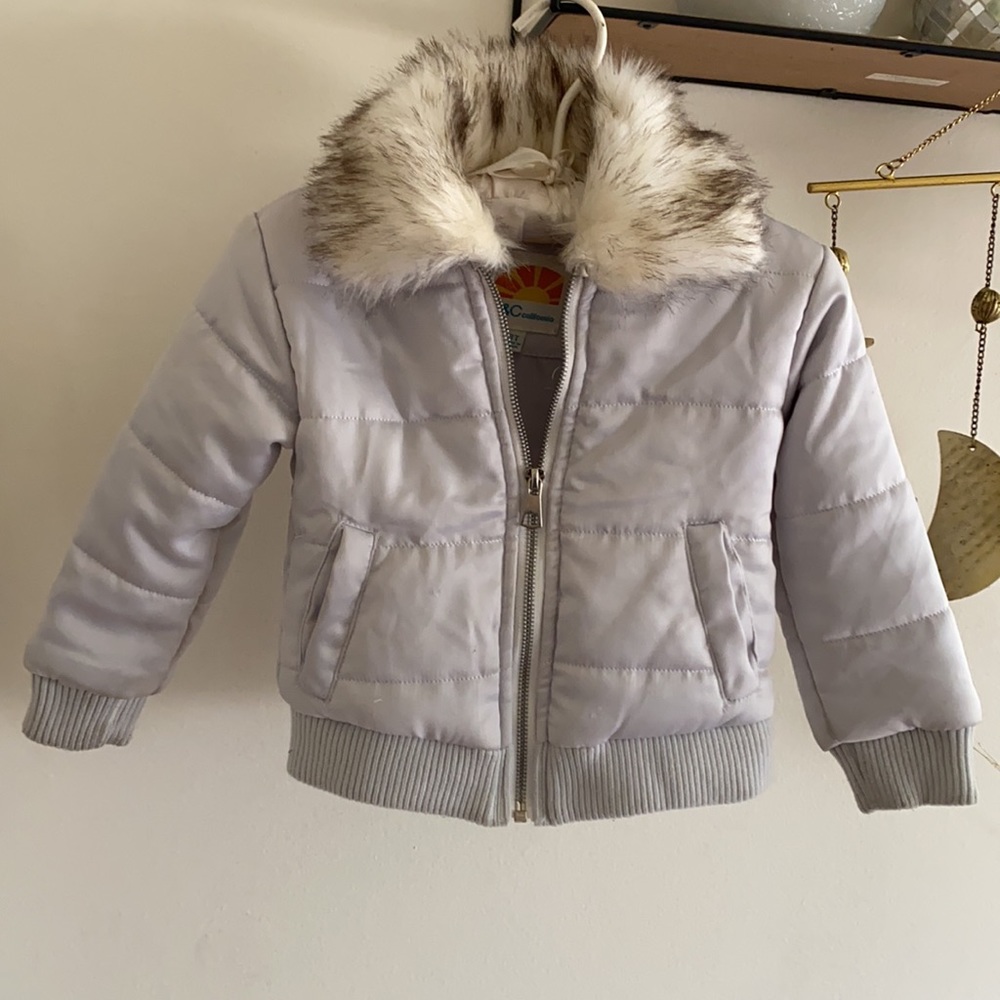 Lavender quilted puffer cozy jacket with faux fur collar kids 3T